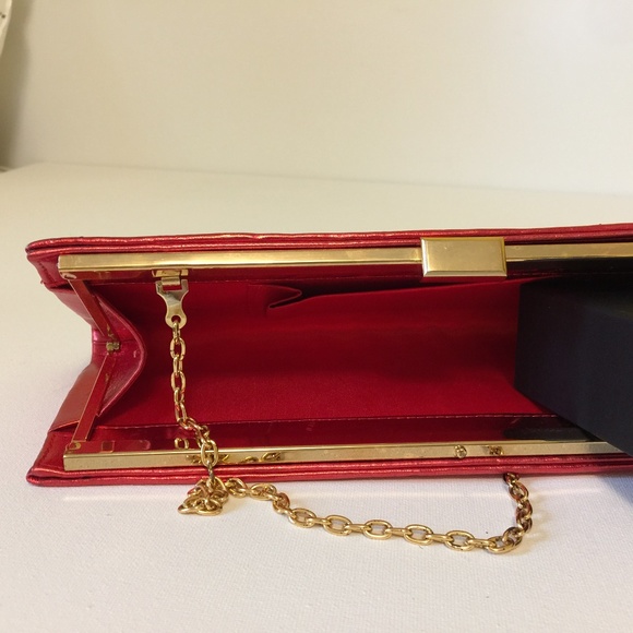Scarlet Red Evening Party Sequins Clutch Gold Chain - Picture 9 of 9